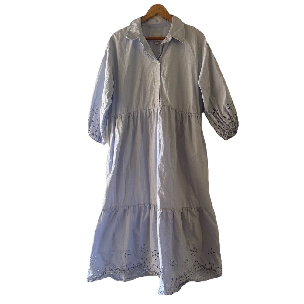 Anthropologie Light Blue Eyelet Midi Dress - Picture 8 of 16